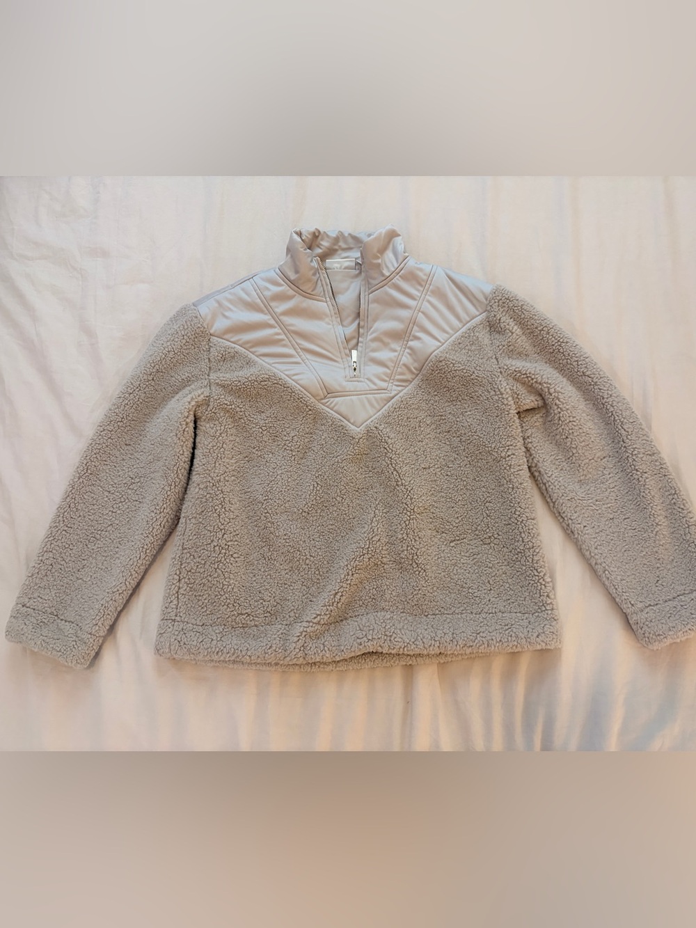 Cozy Sherpa Half-Zip Pullover in Light Beige